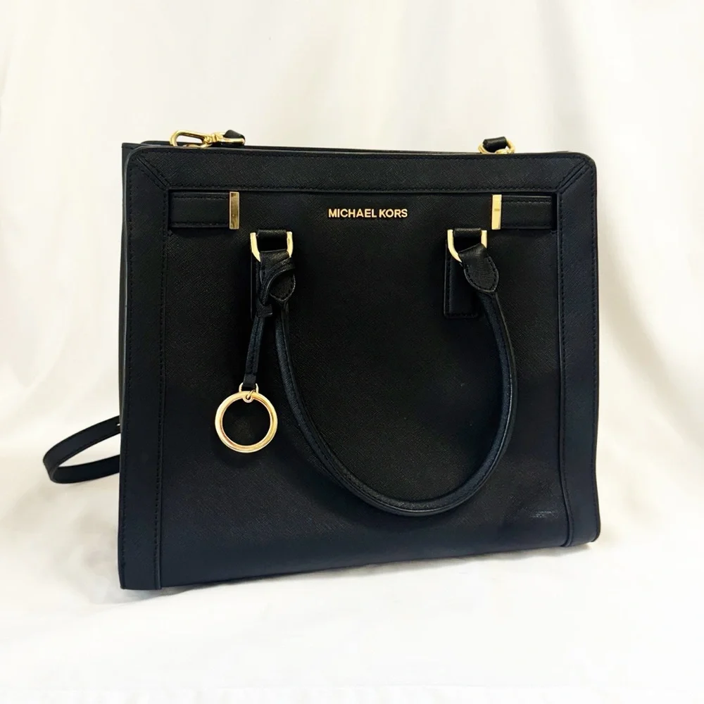 Michael Kors Dillon large saffiano leather satchel/tote bag In Black - Picture 4 of 9